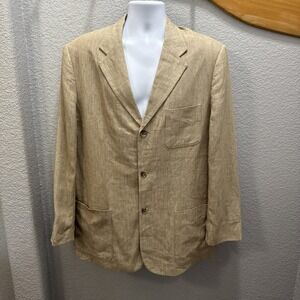 Tasso Elba‎ Sportcoat Jacket Blazer Men's Large Beige Khaki 100% Linen Old Money